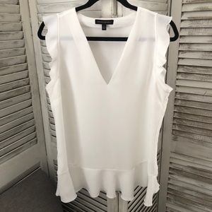 Banana Republic White V Neck Ruffle Blouse